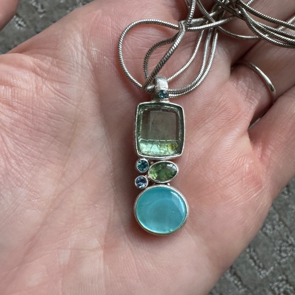 Vintage Blue/Green Stone Necklace Silver Toned - Picture 3 of 4